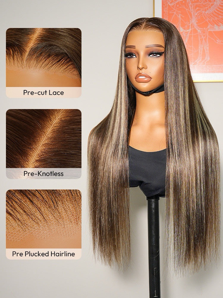 Vietnamese Human Hair Glueless Lace Front Highlight Customised Colour 250% Density Wig