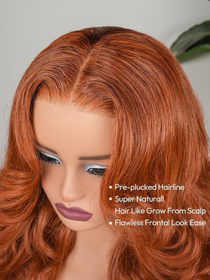 Chic Luxe Hair | Pre- Styled Glueless Ready To Wear Layered Cut 250% Density Wavy Wig Burnt Orange | 100% Human Hair