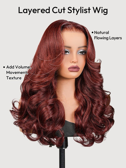 Chic Luxe Hair | Human Hair Glueless Pre Styled Cherry Cola Red Wavy 250% Density Wig | 100% Human Hair
