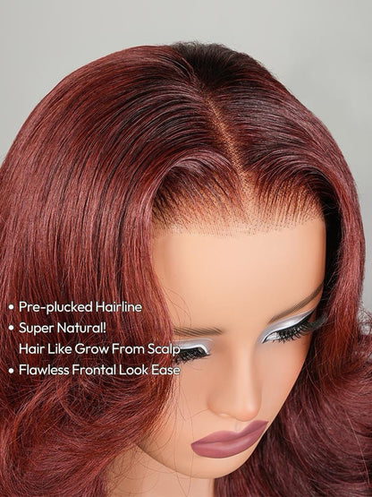 Chic Luxe Hair | Human Hair Glueless Pre Styled Cherry Cola Red Wavy 250% Density Wig | 100% Human Hair