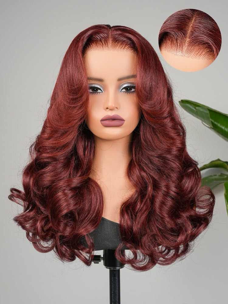 Chic Luxe Hair | Human Hair Glueless Pre Styled Cherry Cola Red Wavy 250% Density Wig | 100% Human Hair