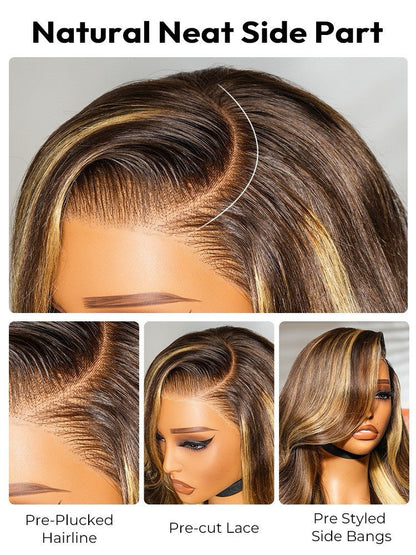 Vietnamese Human Hair Glueless Lace Front Pre Styled Honey Blonde Wavy 250% Density Wig