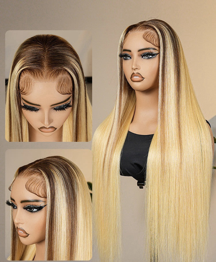 Vietnamese Human Hair Glueless Blonde Ombré Ready To  Wear 250% Full Density Straight Wig