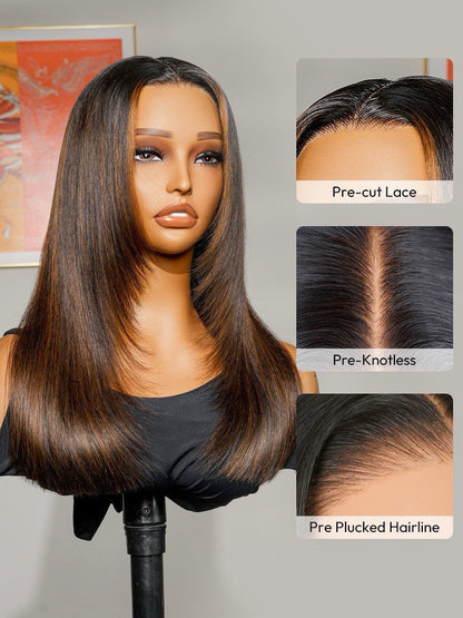 Vietnamese Human Hair Glueless Ready To Wear Layered Cut 250% Density  Highlight Wig