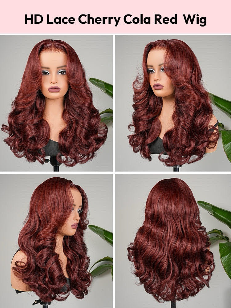 Chic Luxe Hair | Human Hair Glueless Pre Styled Cherry Cola Red Wavy 250% Density Wig | 100% Human Hair