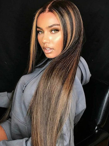 Vietnamese Human Hair Glueless Lace Front Highlight Balayage Piano 250% Density Wig